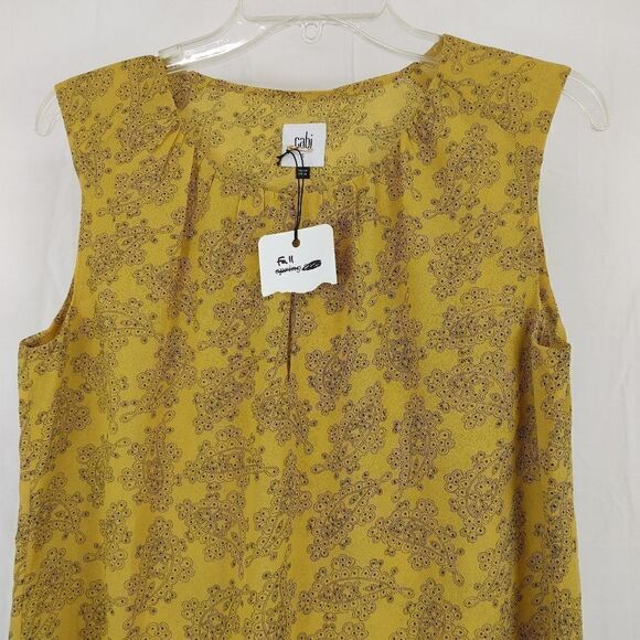 Cabi 3617 Paisley Blouse Yellow Modern Keyhole Top Sleeveless Size Small - Picture 6 of 9